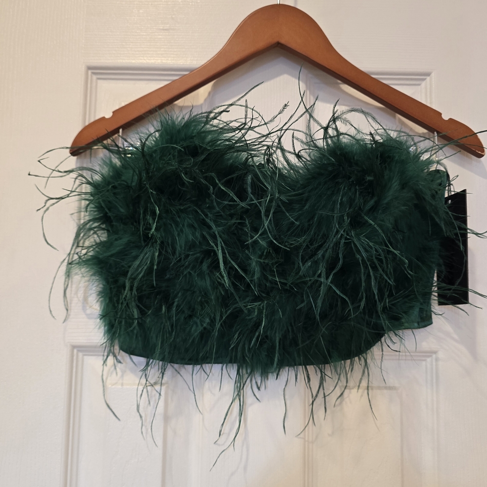 Fashion Nova Emerald Feather Crop Top